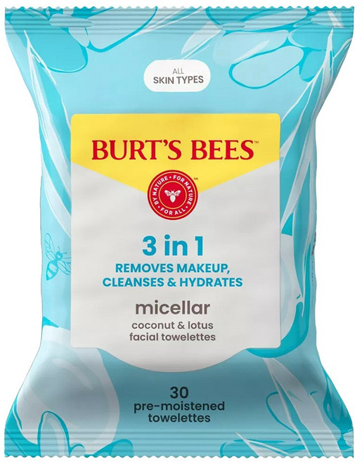 BURT'S BEES 3合1潔面濕巾 適合所有膚質 微胞椰子&蓮花, 1個, 30入
