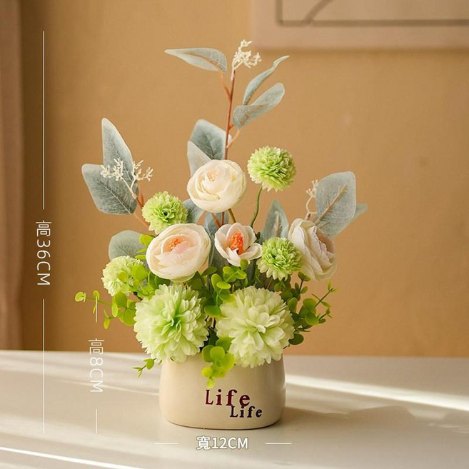 高階模擬花桌面裝飾品, life盆綠色繡球露蓮, 1個
