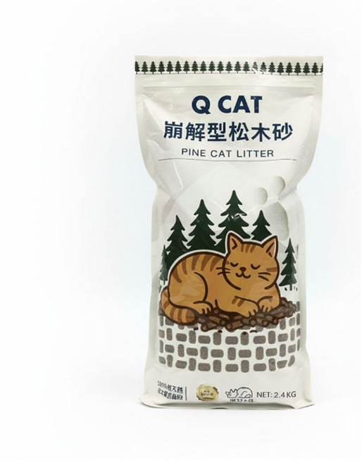Q CAT 崩解型松木砂 2.4KG 除臭環保貓砂, 1個, 松木砂8MM,10入組