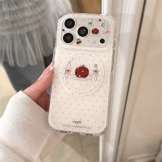 韓系簡約波點刀叉紅蘋果手機殼 適用於 Apple iPhone 17 Pro Max 磁吸支架