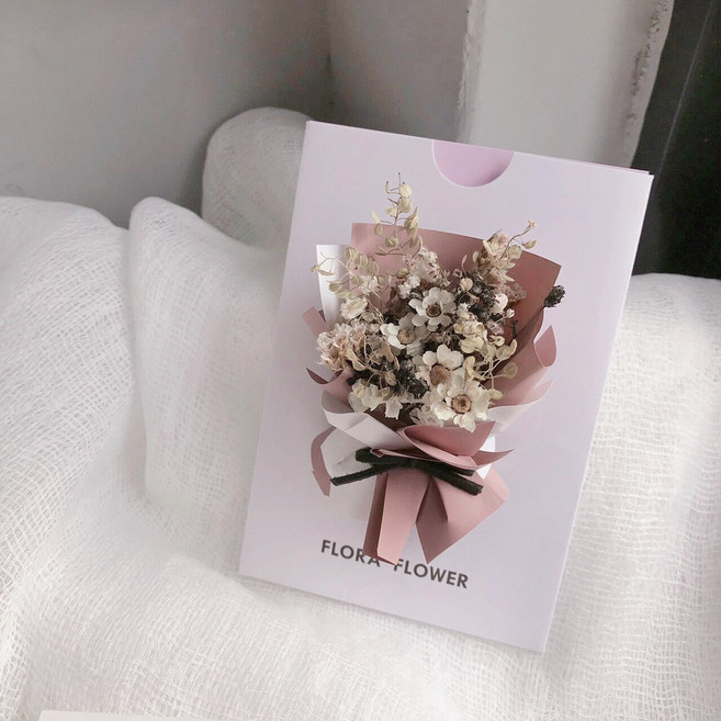 Floraflower 粉色系內卡式乾燥花卡片 盒裝精美禮物 生日 情人節 母親節 父親節 畢業 紀念日, 1個, 圖三