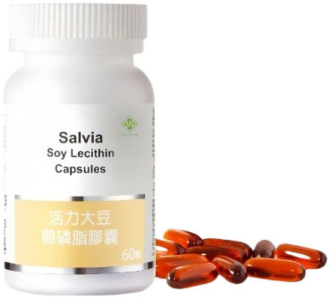 Salvia 高濃度大豆卵磷脂膠囊 1200mg 60顆 非基改黃豆萃取 美國GMP進口, 1個