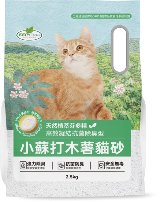 ECO艾可 小蘇打木薯貓砂 2.5kg 抗菌 低粉塵 強力除臭, 6包, 艾可木薯貓砂2.5kg-芬多精*6, 7L, 芬多精