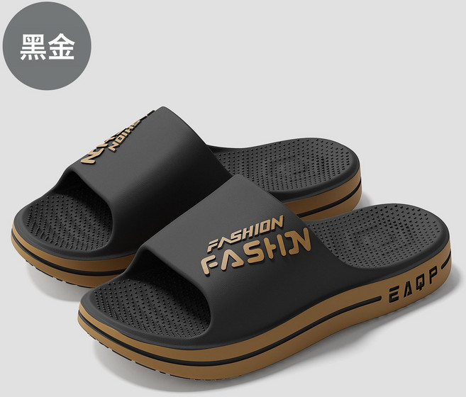 NEVHE VICTORY 男士夏季防滑厚底軟底拖鞋, 10 cm, 黑金3809 27 27.5內長27.5