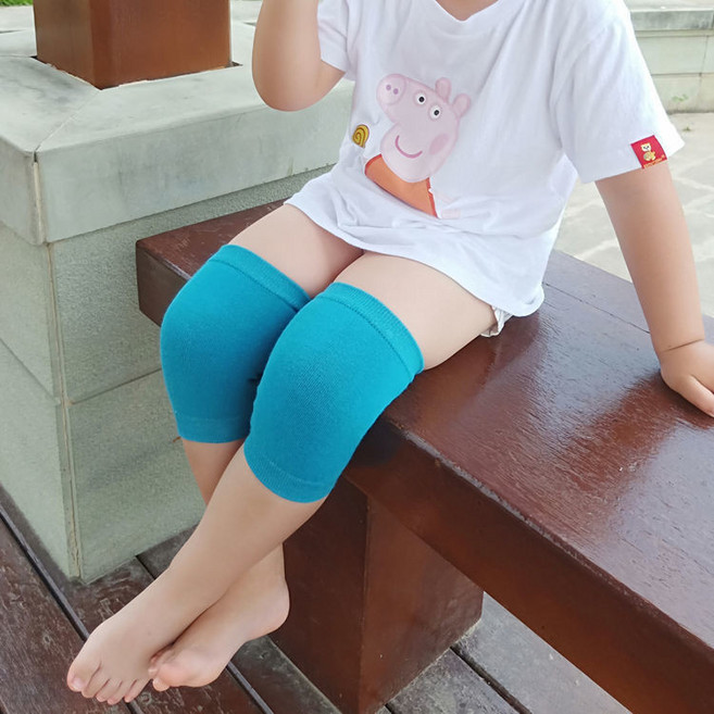 兒童防摔護膝夏季薄款寶寶學步爬行防摩擦學生運動護肘保暖腿襪套, 孔雀藍,2雙裝, 1個