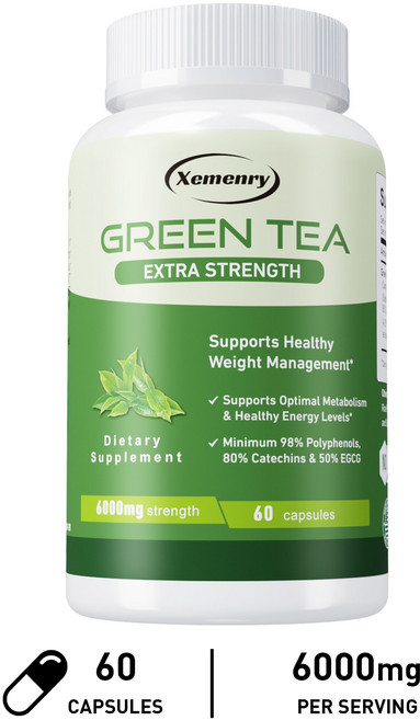 Xemenry 高濃度綠茶萃取膠囊 6000mg 綠茶萃取 98% 多酚, 60組