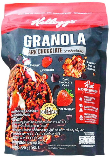 Kellogg's 全穀物黑巧克力口味脆片麥片, 220 g (Net.), 3個