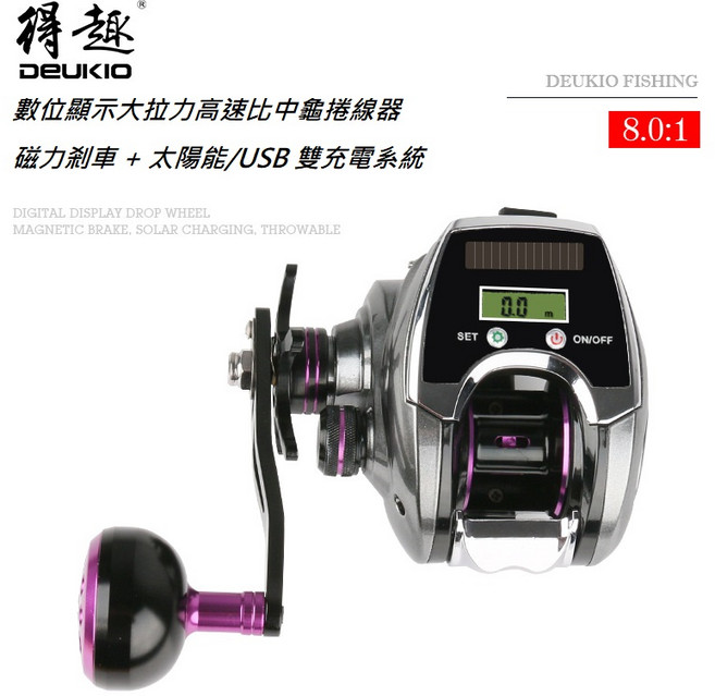 DEUKIO 得趣 數位顯示 8.0:1 高速比 磁力剎車 捲線器, 右手版側蓋一片, 1個