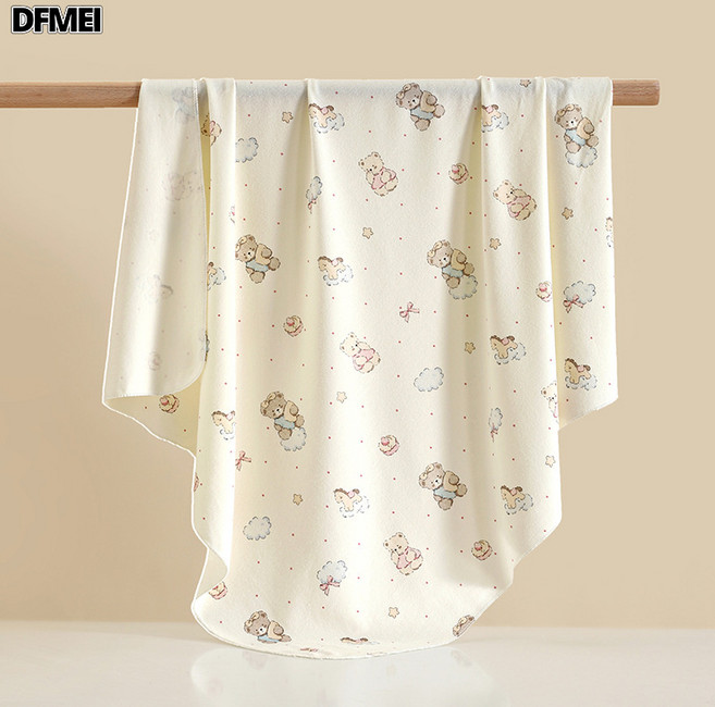 DFMEI 包單嬰兒純棉包被裹布初生襁褓抱被產房包巾新生用品, 米底--蝴蝶結小熊