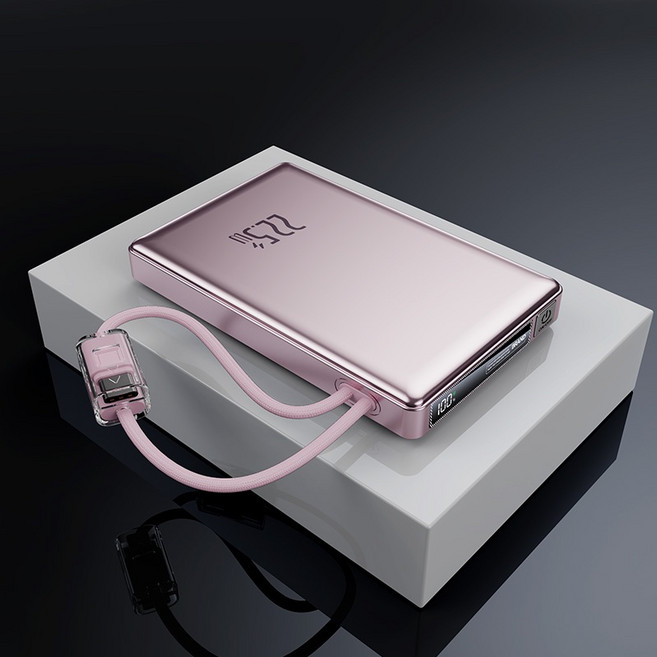25000mAh 超薄行動電源 22.5W快充 自帶充電線 數字顯示 隨身行動充 100WH標識可隨身攜帶上飛機 有CCC認證可以帶往大陸, 玫瑰粉-25000mAh(金屬烤漆), 玫瑰粉, 時尚輕薄