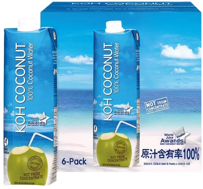 KOH COCONUT 純椰子汁, 6個, 1L