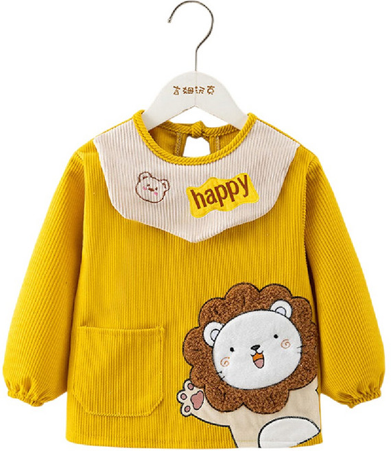 Mommywant寶寶長袖吃飯圍兜/卡通防水圍兜/嬰兒畫畫衣 防水易清潔