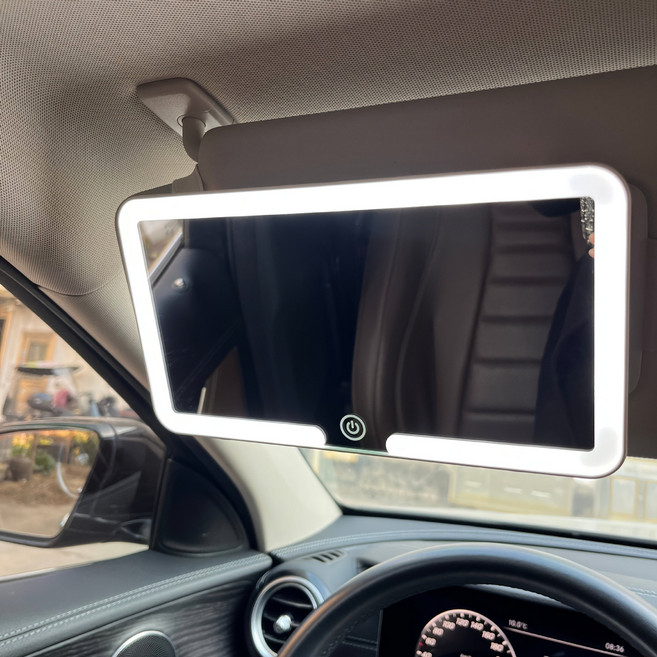 LED化妝鏡 車載補光鏡 三色調光 伸縮綁帶 Type-C充電, 白色