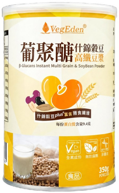 VegEden 葡聚醣什錦穀豆高纖豆漿 350g 全素, 1個, 1罐