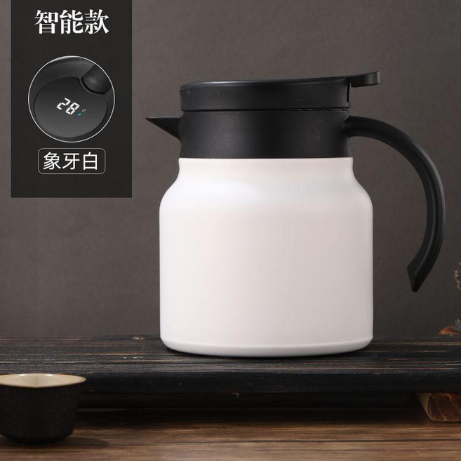 316不銹鋼保溫茶水分離咖啡壺 大容量家用智能保溫水壺, 智能--白色, 1個