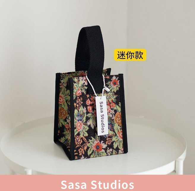 Sasa Studios 迷你手提帆布包 小清新ins百搭, 迷你款繁花