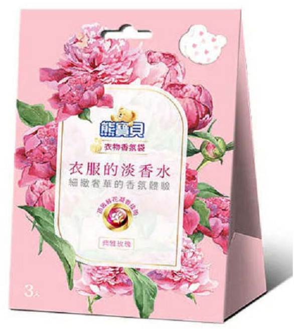 熊寶貝淡香水香氛袋 - 典雅玫瑰 (3包入) 持久清新 衣物空間香氛首選, 1個, 7g, 玫瑰