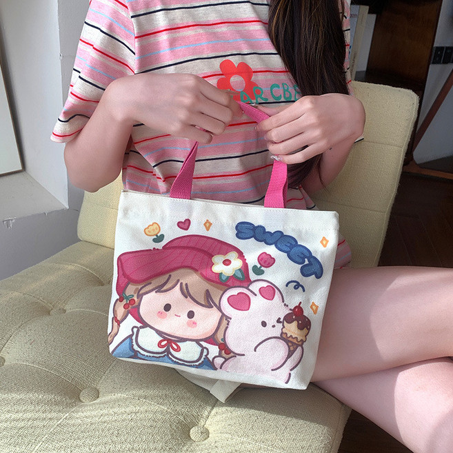 知你帆布 卡通可愛風 韓版休閒手提小包 一件代發, 兔嘰姐姐-米色