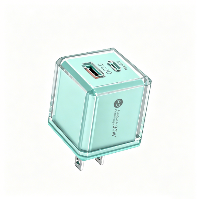 透明小冰塊充電頭 30W雙孔PD快充 Type-C, 1個, 綠色, 綠色