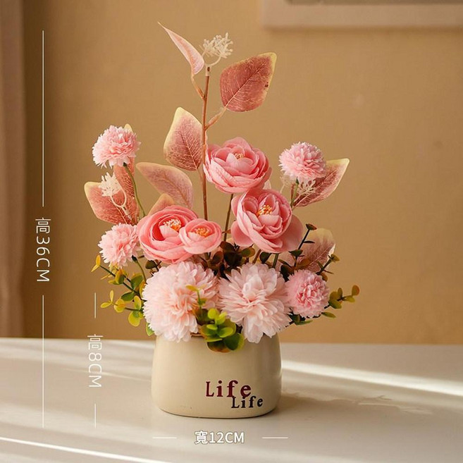 高階模擬花桌面裝飾品, life盆粉色繡球露蓮, 1個