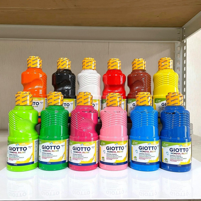 GIOTTO 12色可洗式兒童顏料 250ml, 顏料筆刷(顏色隨機)