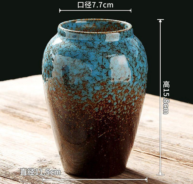 陶瓷花瓶 輕奢高級感 中式復古 擺件 客廳 插花 乾花 水培 陶罐, 小號福利款 窯釉小罐口藍點-可水培,中等