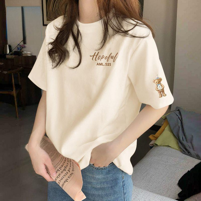 100%純棉 短袖T恤女 圓領上衣 寬鬆百搭 夏季女裝