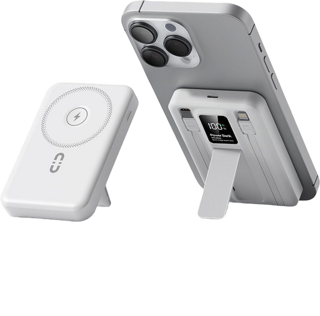 AIVK 20000mAh 磁吸無線充電行動電源 22.5W快充 附支架, 白色, 超薄磁吸充電20000mAh