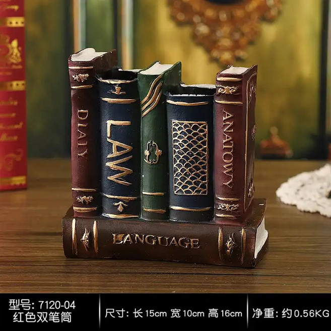 創意書形筆筒 復古法式刷子收納桶 辦公中古風擺件, 書形筆筒-紅色,【工廠直銷】 價格更美麗, 1個