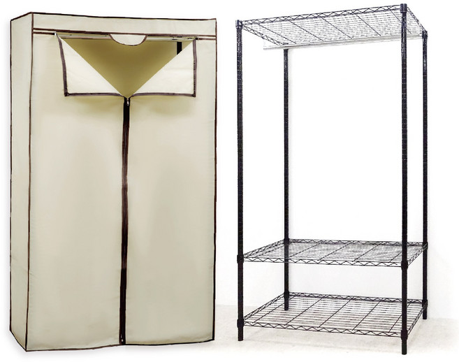 鐵物局 91x46x180cm 三層單吊桿防塵衣櫥 附暖黃咖布套 烤漆黑鐵力士架, 黑91衣櫥+暖黃咖