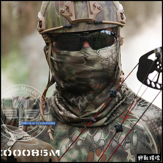 野戰搖滾 魔蠍迷彩速乾頭巾圍脖 多地形迷彩 CP迷彩 黑蟒 暗夜 戰術頭套面罩迷彩圍巾生存遊戲, 山地蛇紋, 1個