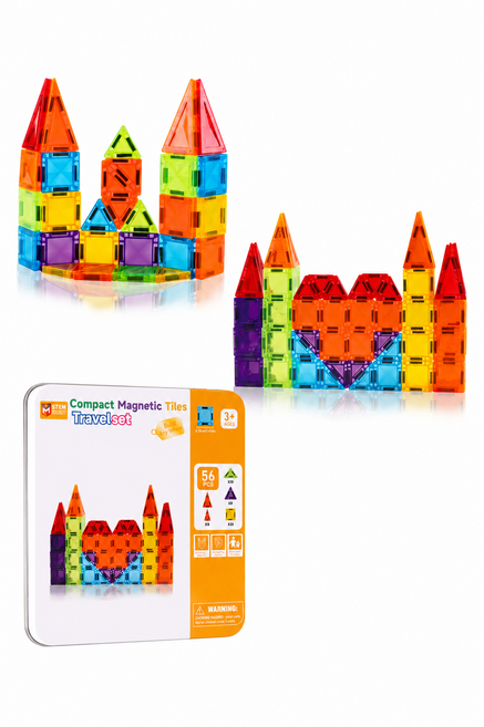 糖果磁力片 鐵盒裝 拼圖教具 磁力片積木, 56個, 口袋磁力片56PCS