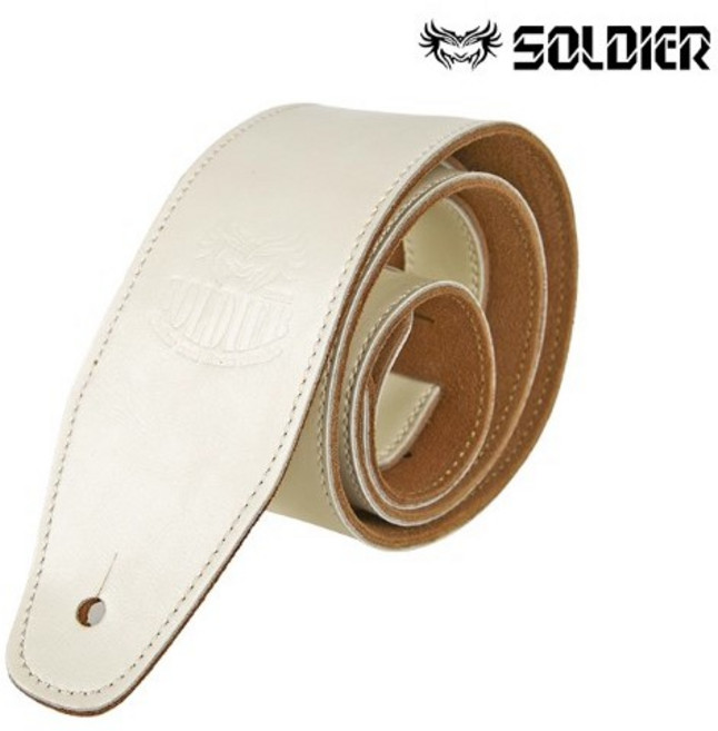 SOLDIER 寬版經典款雙層牛皮吉他背帶 真皮材質 寬版減壓 舞台演出首選, 1個, 白