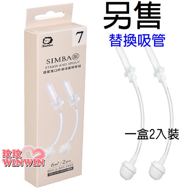 Simba 小獅王 蘊蜜寬口防漏滑蓋把手吸管組, SW-7013 替換吸管<二套裝>, 1套, 吸管組