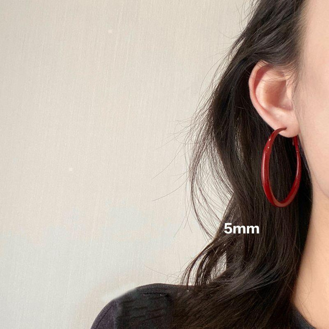 復古港風紅色滴油耳圈 氣質圓圈耳環 女