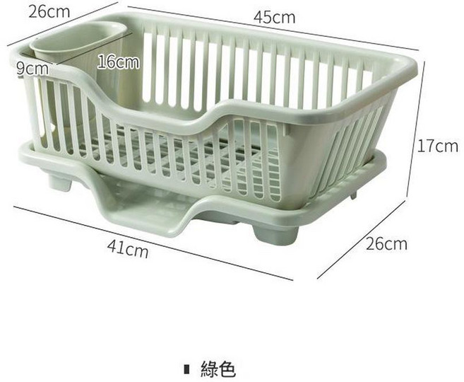 廚房瀝水碗架 檯面置物架 碗碟瀝水籃, 綠色, 1套, 3層