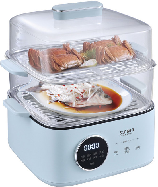 songen 雙層透明 多功能定時電蒸鍋 海鮮蒸蛋, SG-1023MS