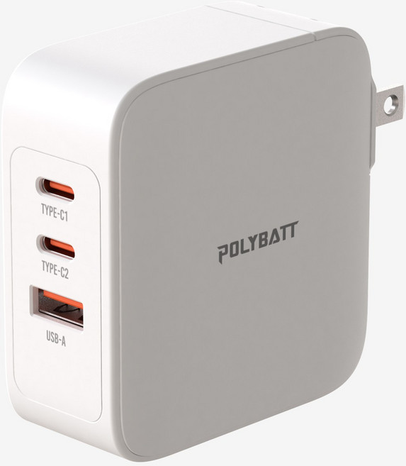 POLYBATT 100W GaN 三孔快充充電器, 白色, 1個