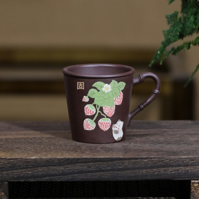 宜興紫砂優質紫泥匠心手製品茗杯 家用文人泡茶杯茶具, 1個, 1L, 草莓品茗杯:120cc