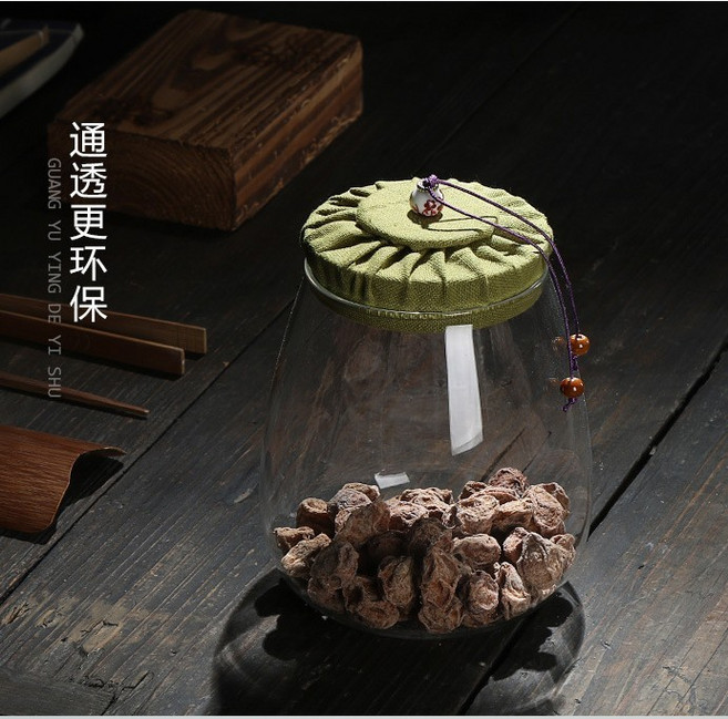 透明密封玻璃儲物罐 布蓋花茶糖果雜糧廚房用, 1個, 绿色600毫升,玻璃