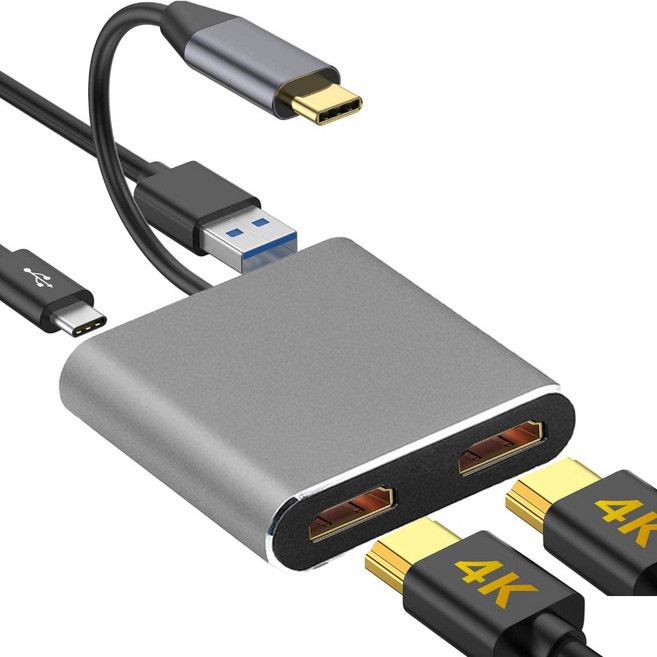 Type-C 雙 HDMI 轉換器 筆電螢幕顯示轉接器 支援4K, 1個, 一分二【帶typec/USB】