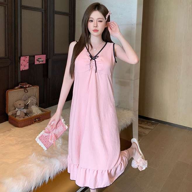 吊帶背心睡裙 夏季女家居服睡衣 帶可拆胸墊