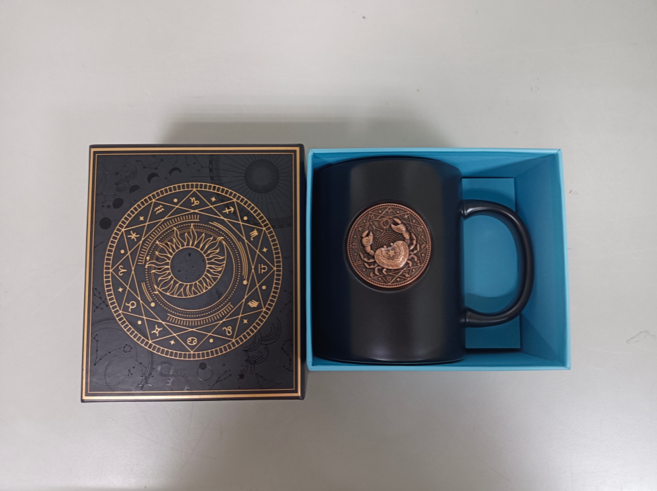 星座陶瓷馬克杯禮盒裝 獨特設計送禮首選 精緻陶瓷保溫佳 辦公居家皆宜 銅色主題, 黑色,銅色主題色主題, 1個