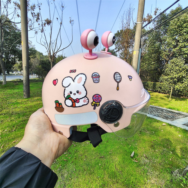 3-8歲兒童頭盔 電動車電瓶車適用 夏季小學生安全帽, 淺粉4號 眼睛, 1個