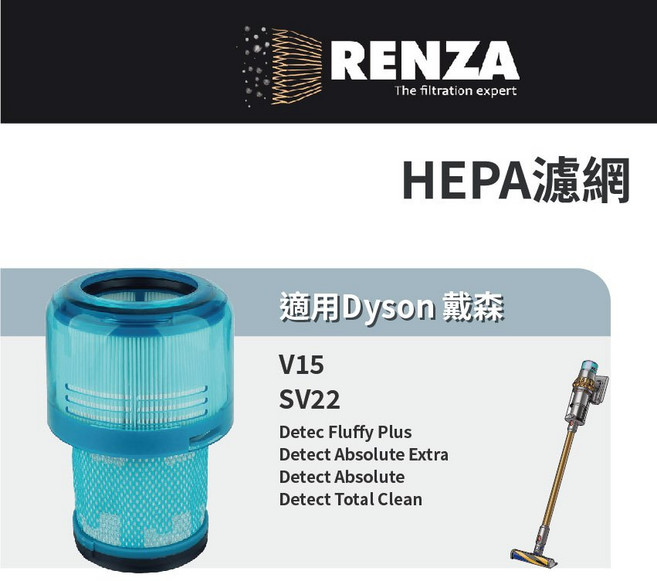 適用Dyson 戴森 V15 SV22 吸塵器Fluffy Absolute Total Clean HEPA集塵濾芯, 1個