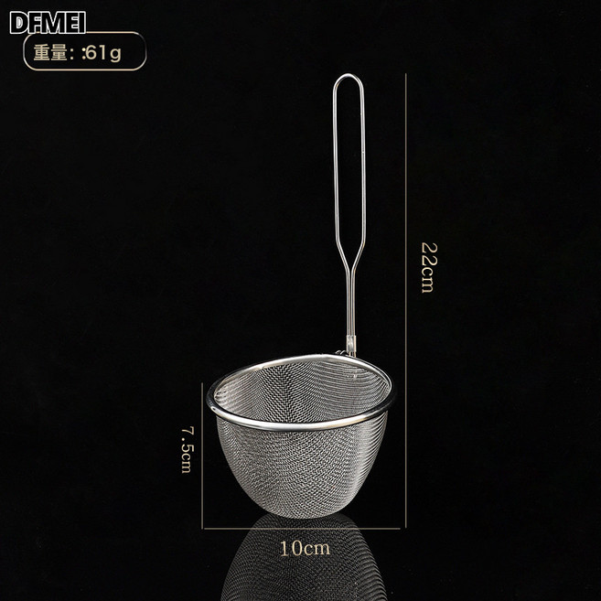 DFMEI 304不鏽鋼漏勺笊籬撈麪勺煮麻辣燙麪條油炸網漏薯條炸籃油炸漏網, 1個, 304鋼長柄網漏勺(小號):如圖