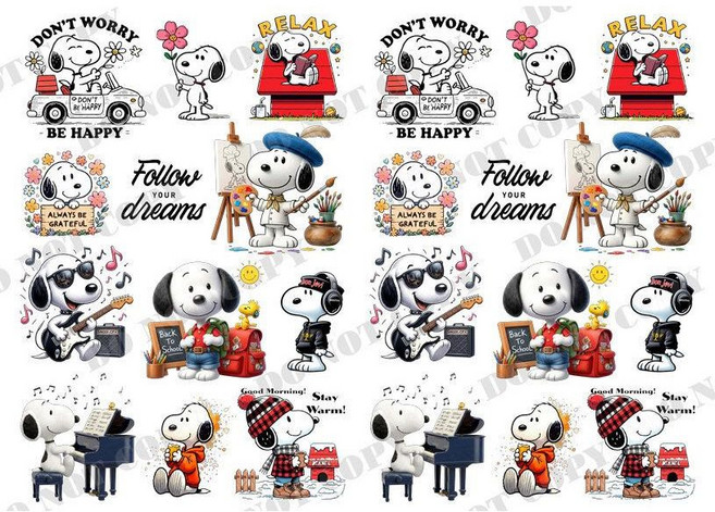 Snoopy 轉印貼紙 療癒可愛插畫設計, 1個, 熱轉印