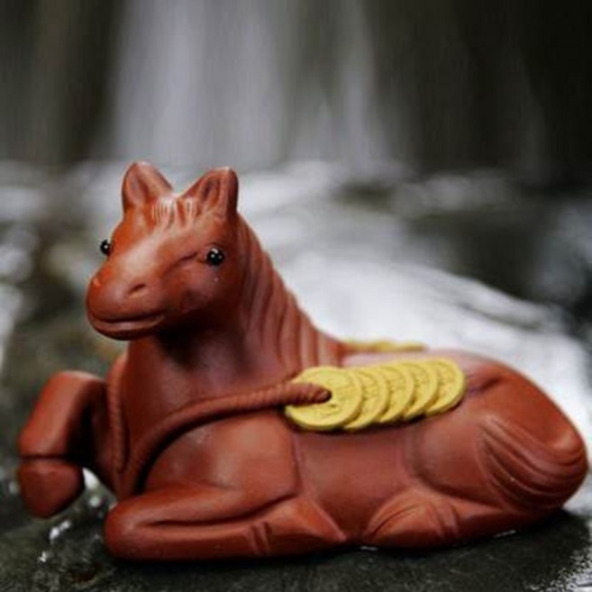 馬擺件, 宜興紫砂茶寵擺件紫砂精品雕塑招財馬馬到成功馬上有錢生肖馬1入 -, 1個, 1L
