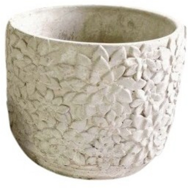 水泥盆器 花卉紋飾 多肉盆栽專用, 1個, 2.浮雕水泥盆-葉子款14*13cm