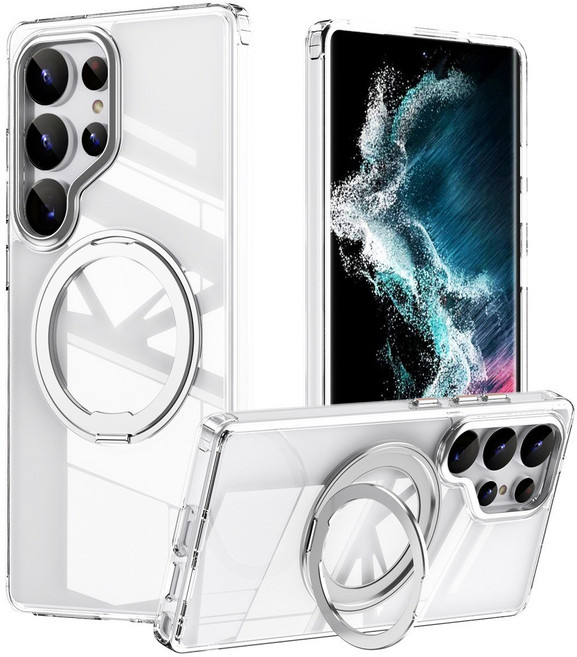 Tonkon 適用於S26PLUS 旋轉支架磁吸膚感防摔手機殼, 1個, 透明色:S23ULTRA(2689)